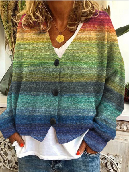 Japanese Floral Print Buttoned Casual Cardigan Sweater B2