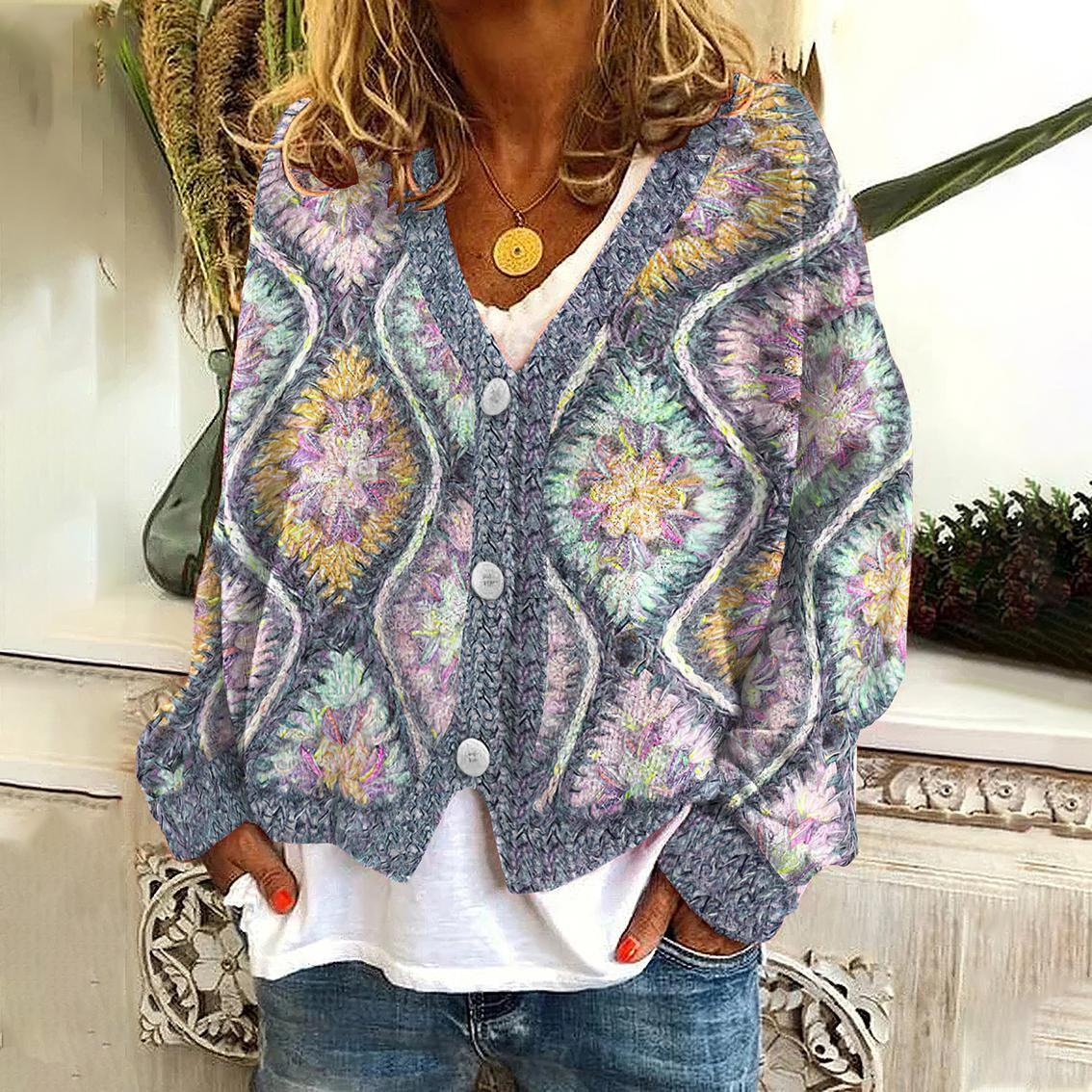 Japanese Floral Print Buttoned Casual Cardigan Sweater BM