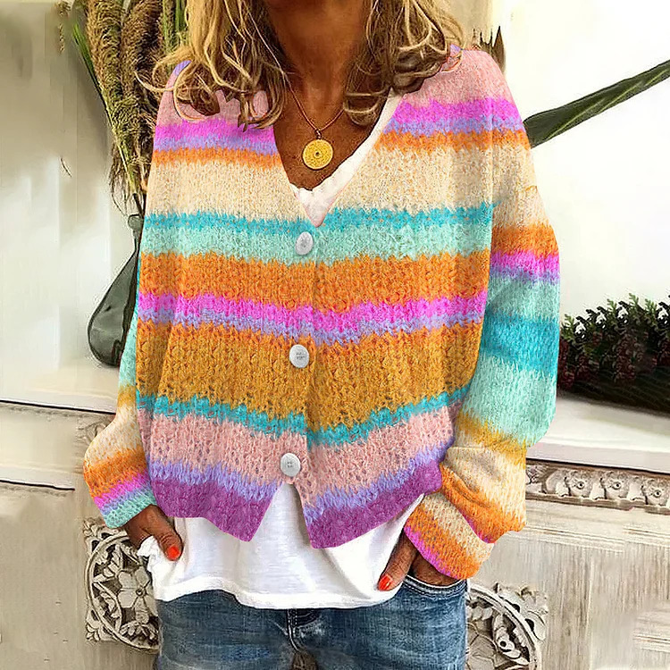 CGJapanese Floral Print Buttoned Casual Cardigan Sweater
