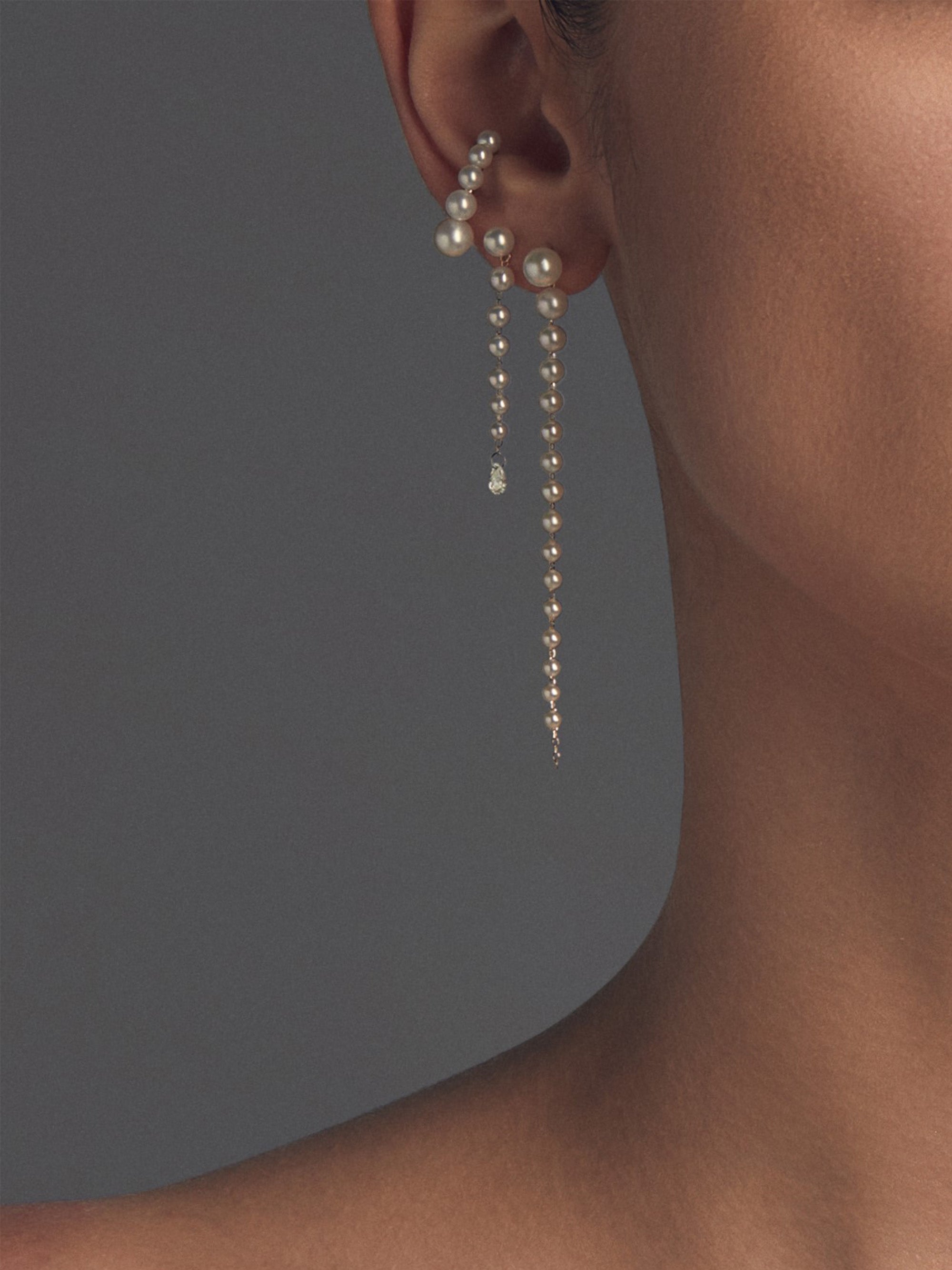 Pear Diamonds With Cascading Pearl Earrings