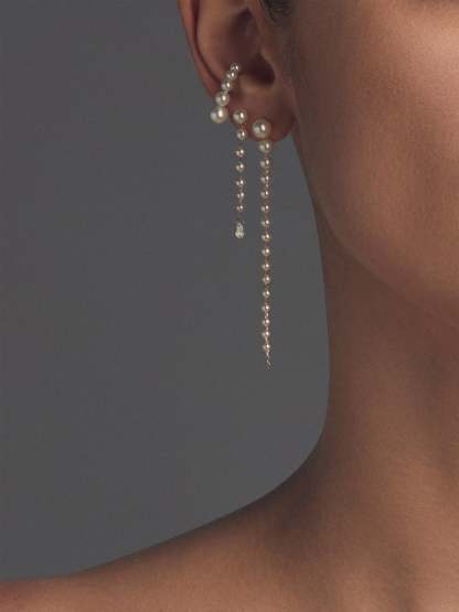 Pear Diamonds With Cascading Pearl Earrings