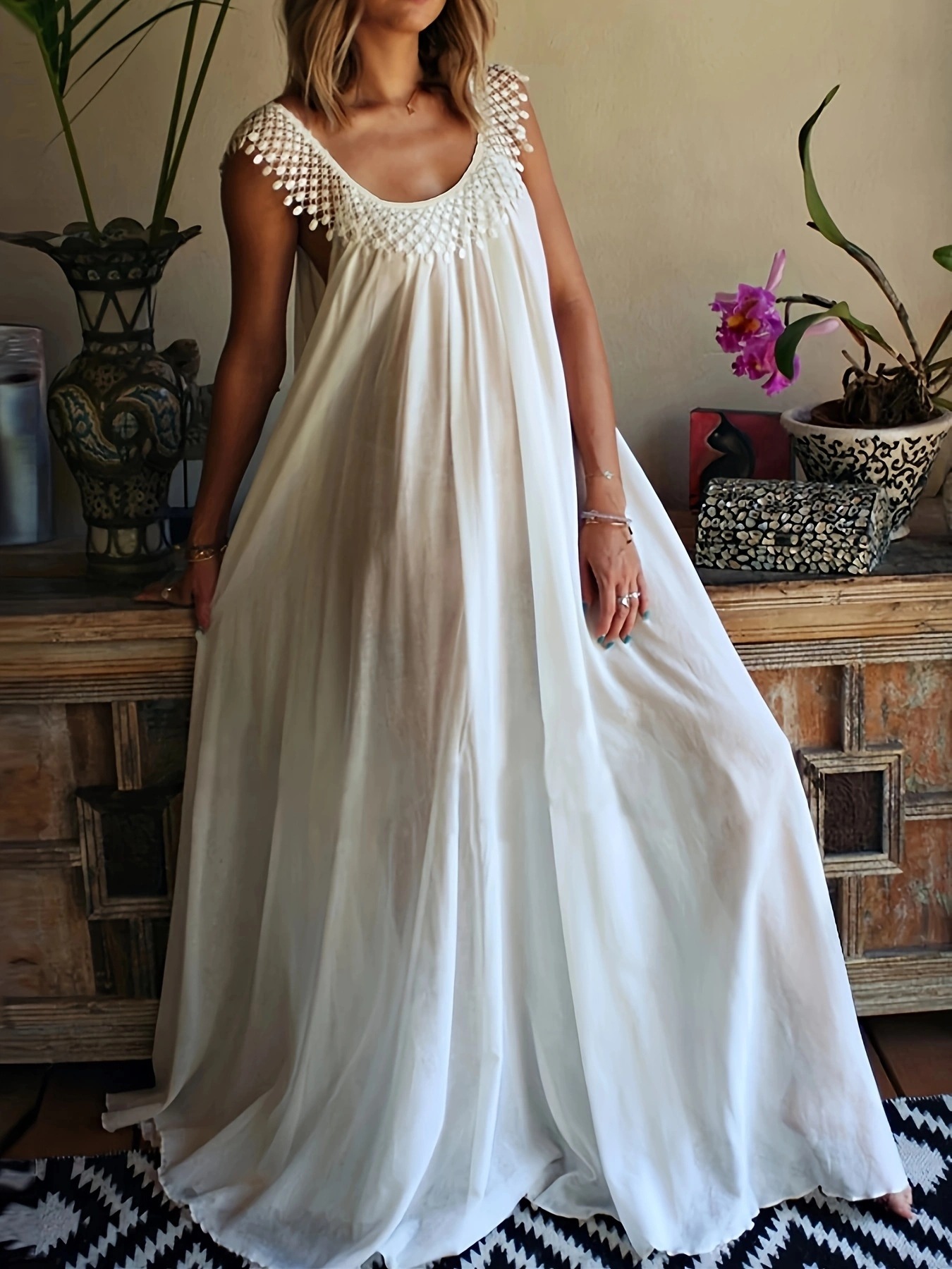 Contton & Linen sleeveless Kaftan Maxi Dress