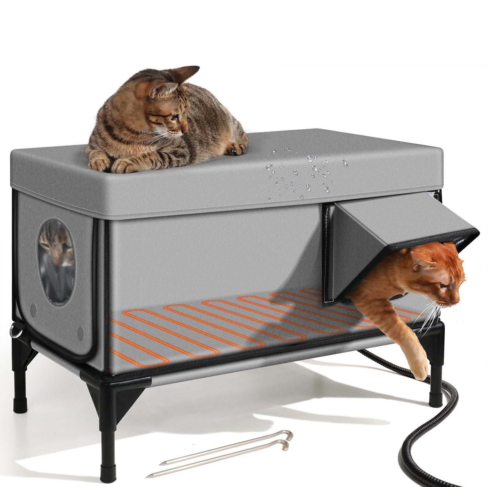 2-Door Lift-Top Elevated Insulated Outdoor Cat House