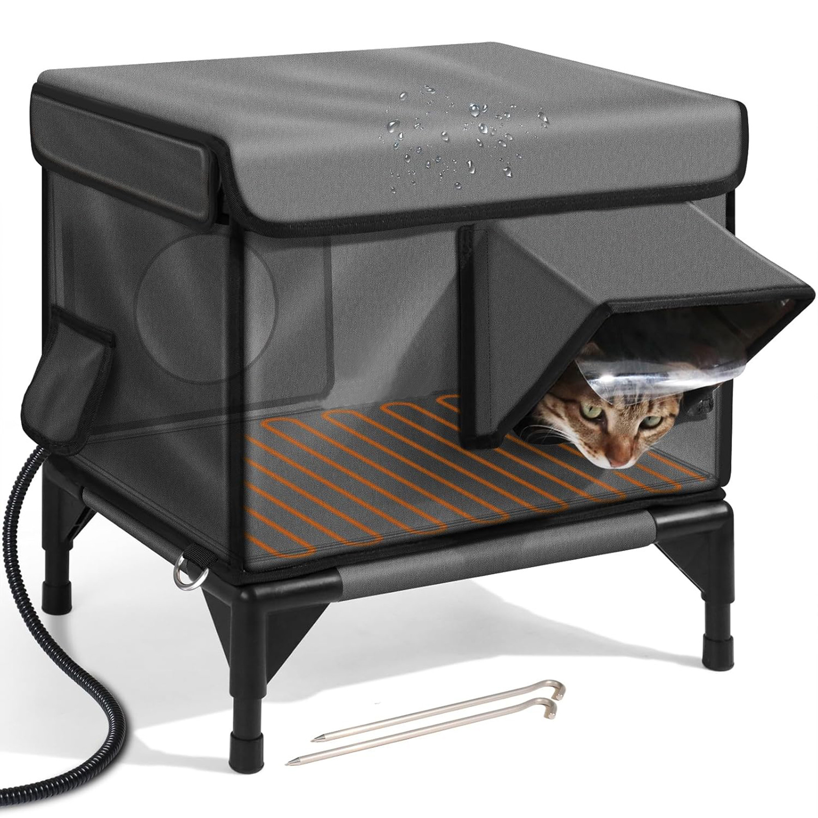 2-Door Lift-Top Elevated Insulated Outdoor Cat House