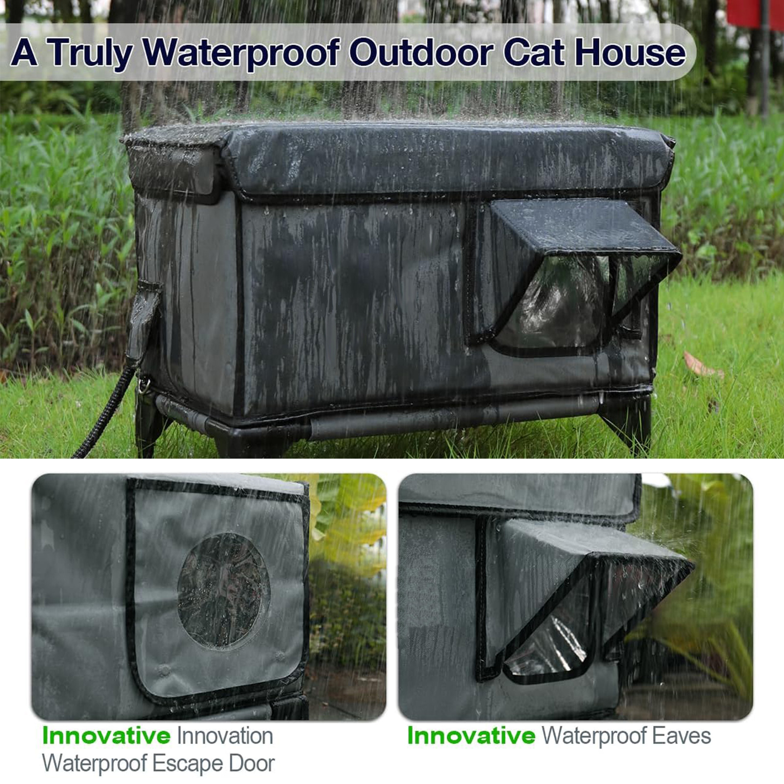 2-Door Lift-Top Elevated Insulated Outdoor Cat House