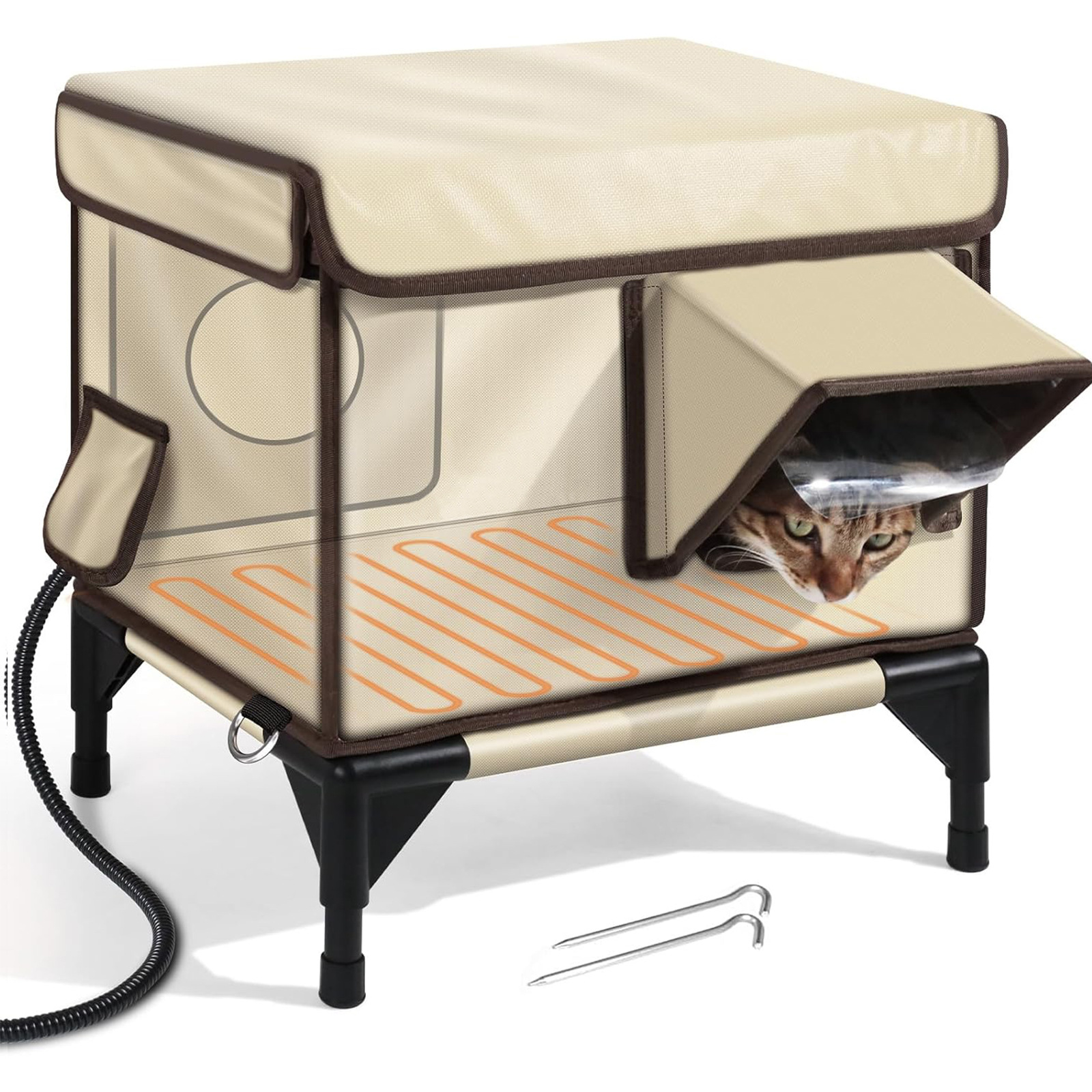 2-Door Lift-Top Elevated Insulated Outdoor Cat House