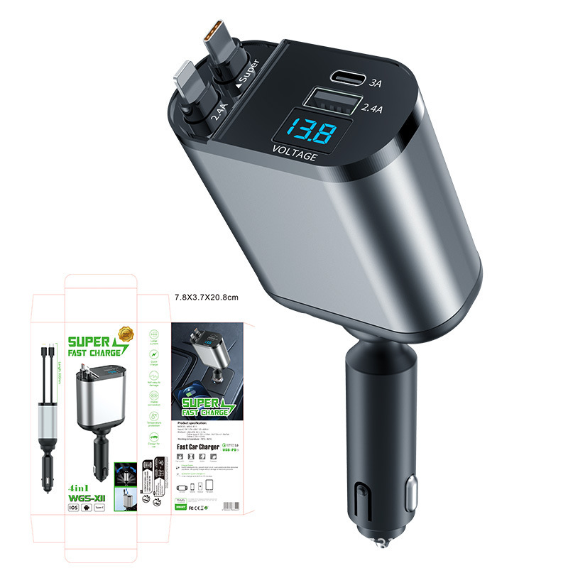 Fast Charge Retractable Car Charger ( iPhone & Android)