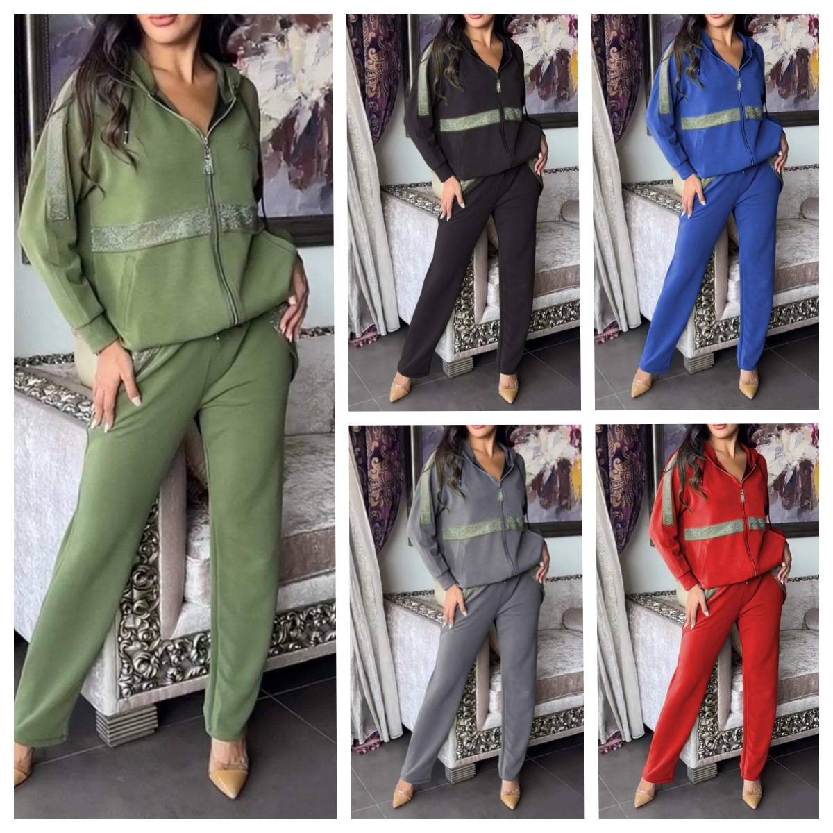 Women's casual long sleeve pants sweatshirt trousers 2-piece set