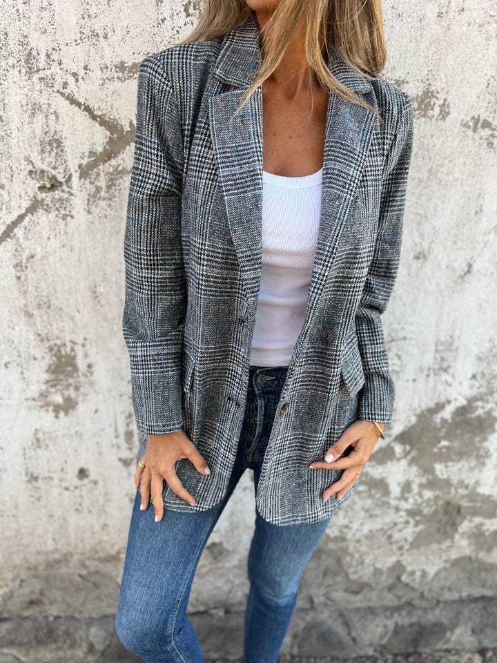 Cardigan Jacket Women Casual Fashion Retro Houndstooth Lapel Suit