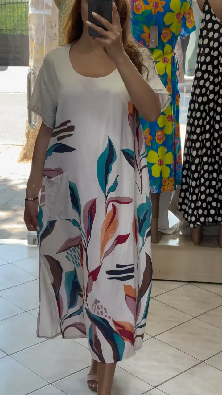 Ladies' Collar Painted Print Loose Casual Dress
