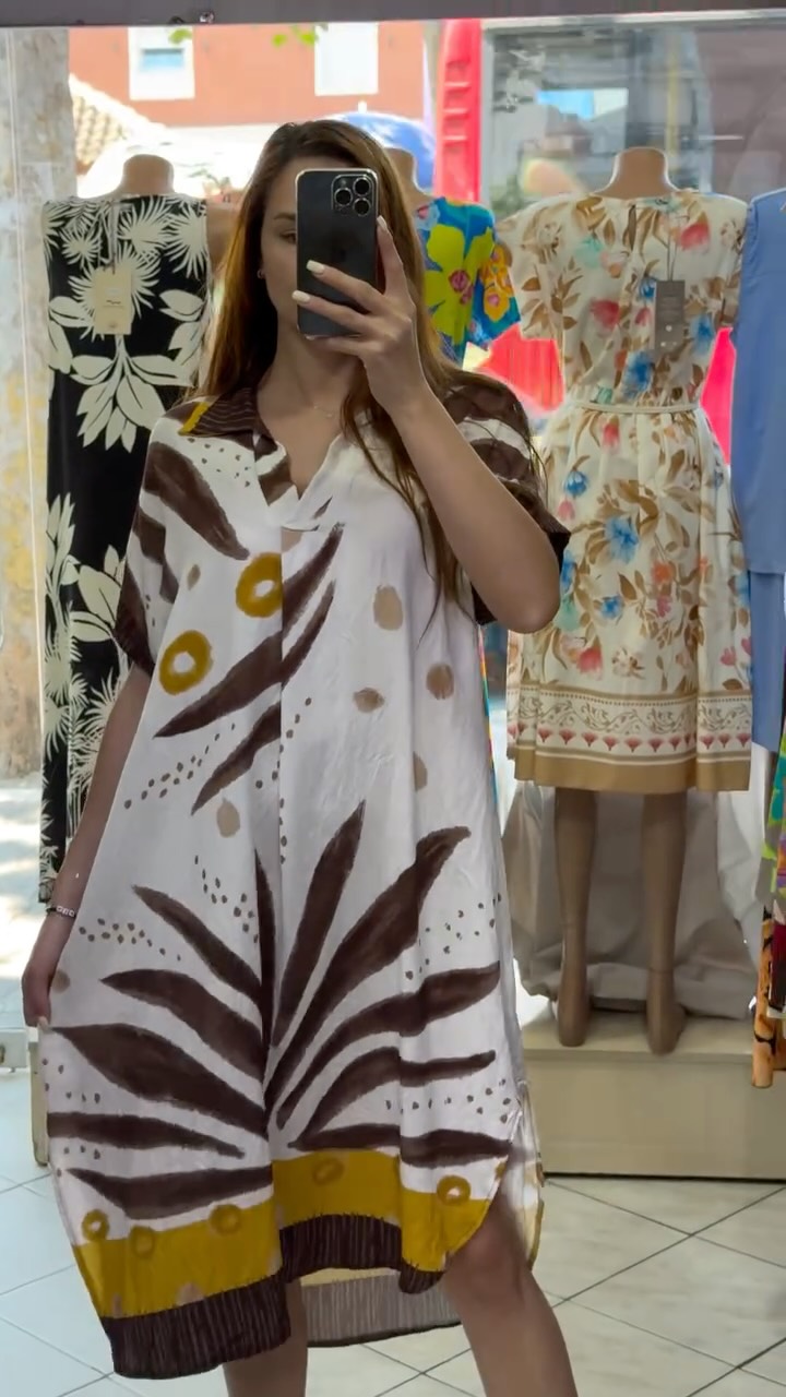 Ladies' Collar Painted Print Loose Casual Dress