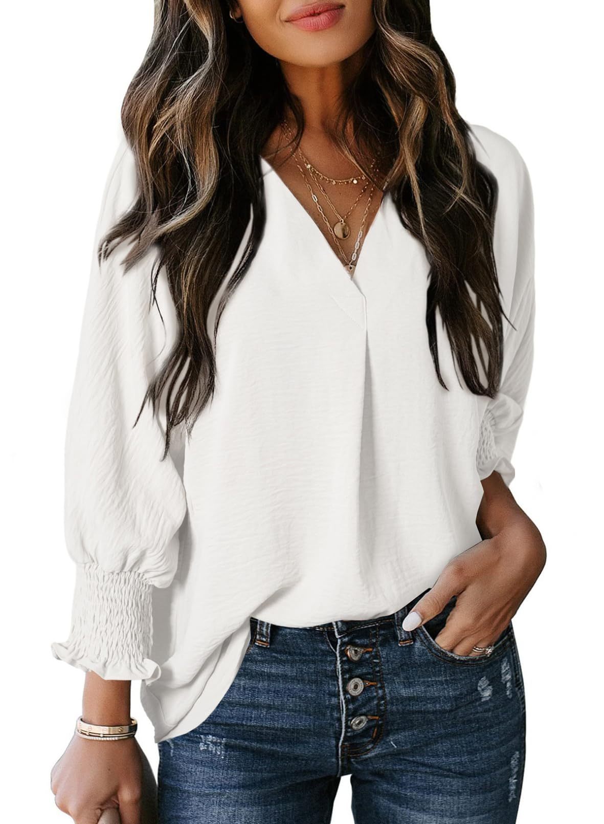Limited time sale 🔥Womens Casual 3/4 Sleeve V Neck Loose Fit Basic Tees
