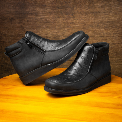 【New Year 50%OFF Sale】Men Ostrich Print Leather Handcrafted Western Wide Square Toe Brown Cowboy Boots New Year Gift Ideas for Him