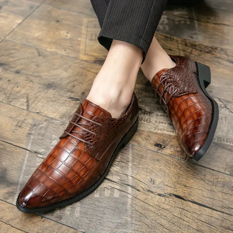 formal dress shoes crocodile embossed pointed top durable details 5