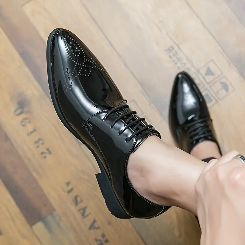 Mens Formal Dress Pointed Toe Brogue Shoes Breathable Anti Skid Lace Up Derby Shoes For Business Office Wedding Party Spring Summer And Autumn Men s Shoes Temu details 10