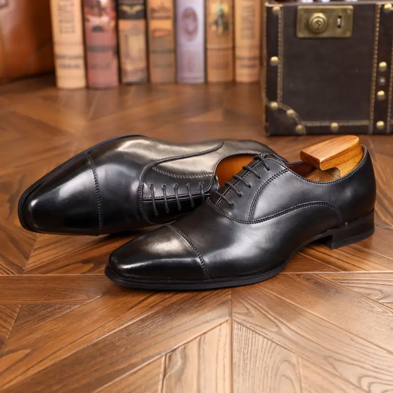 leather dress shoes men s classical solid split cap toe details 2