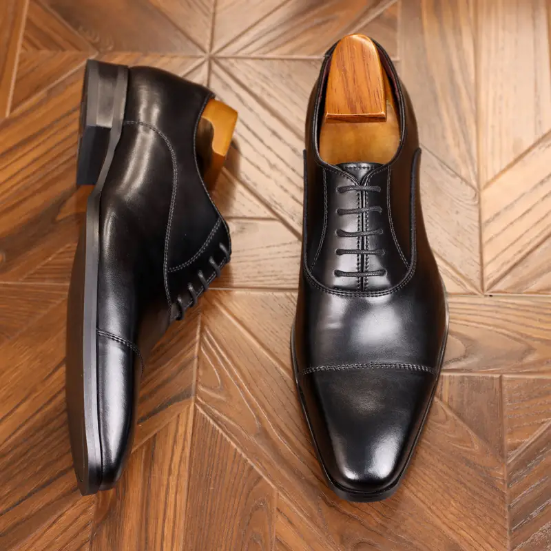 leather dress shoes men s classical solid split cap toe details 0