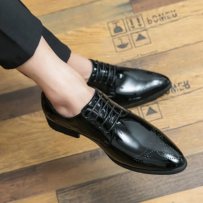 Mens Formal Dress Pointed Toe Brogue Shoes Breathable Anti Skid Lace Up Derby Shoes For Business Office Wedding Party Spring Summer And Autumn Men s Shoes Temu details 7