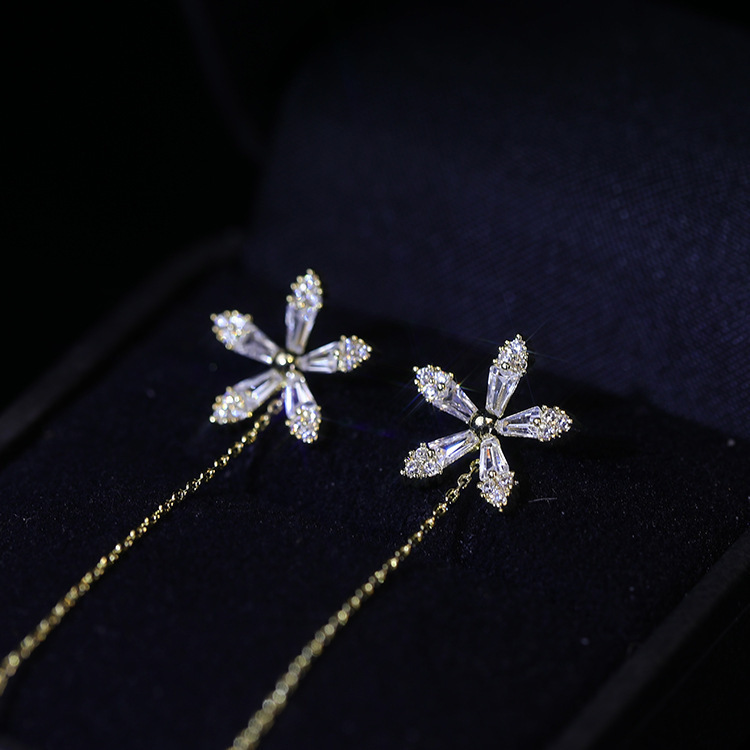 Tassel long flower earrings