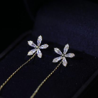Tassel long flower earrings