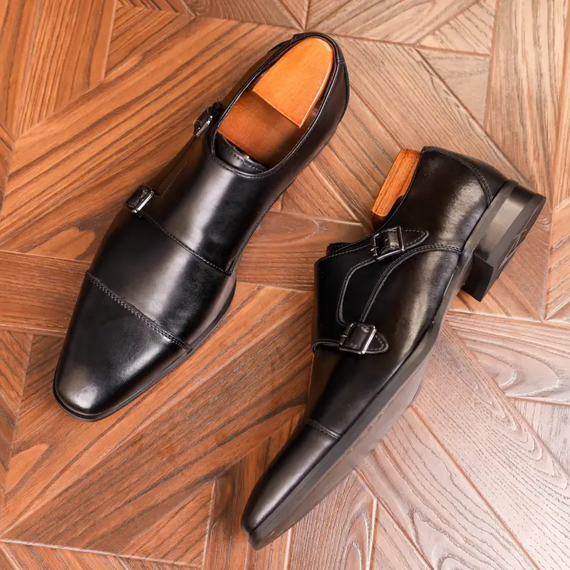 double monk strap slip loafers men s split leather uppers details 3