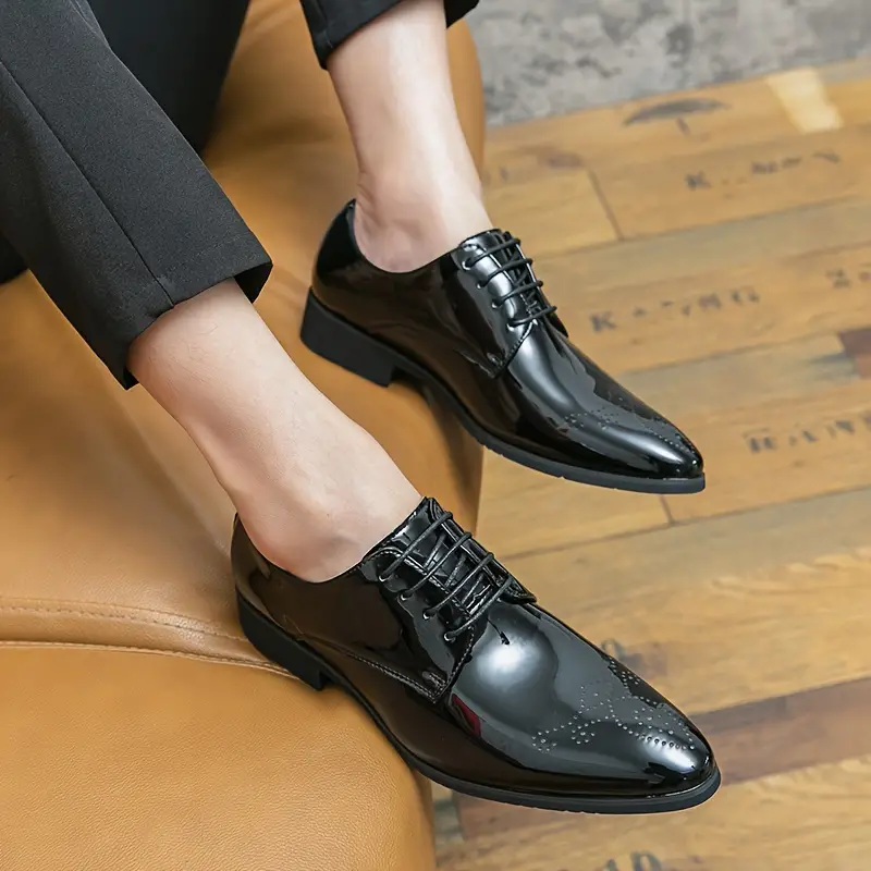 Mens Formal Dress Pointed Toe Brogue Shoes Breathable Anti Skid Lace Up Derby Shoes For Business Office Wedding Party Spring Summer And Autumn Men s Shoes Temu details 8