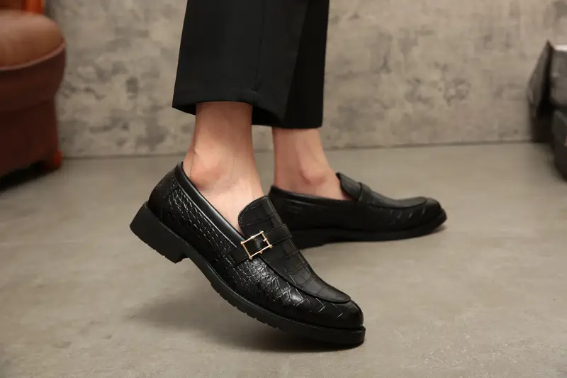 slip bit loafer shoes men s crocodile print pointed toe details 7