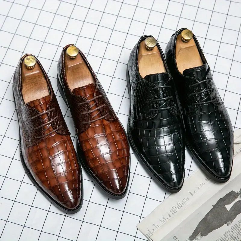 formal dress shoes crocodile embossed pointed top durable details 0
