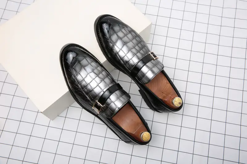 slip bit loafer shoes men s crocodile print pointed toe details 2