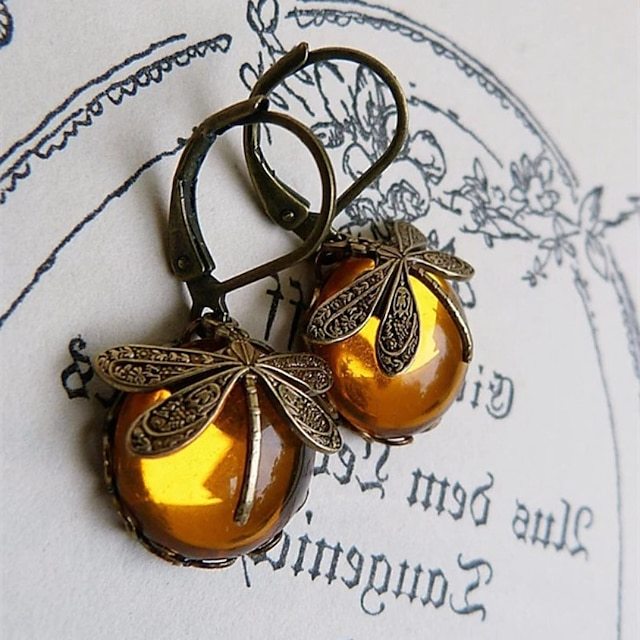 Women's Earrings Vintage Style Dragonfly Vintage Cool Earrings Jewelry claret / Moonstone / Denim Blue For Wedding Party 2pcs