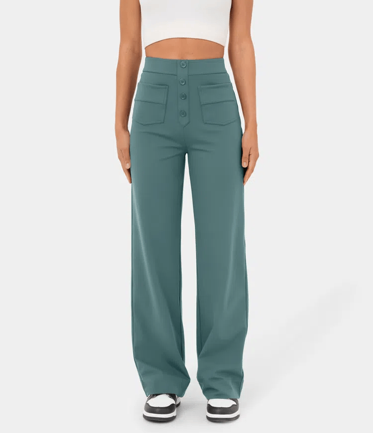 High-waisted elastic casual pants