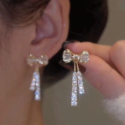 Women's Zircon Drop Earrings Fine Jewelry Classic Bowknot Personalized Stylish Earrings Jewelry Silver For Wedding Party 1 Pair dress to impress 2025