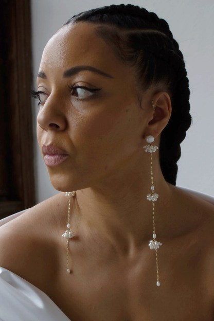 Bridal Jewelry - Long and Dainty Pearl Statement Earrings - Shoulder Duster Earrings - Fashion Trends - Minimalist Bride - Stud with Drop