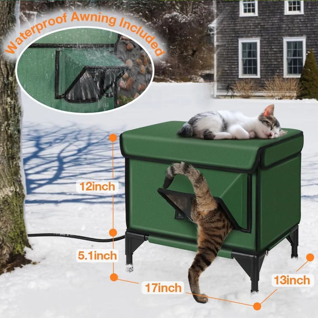 2-Door Lift-Top Elevated Insulated Outdoor Cat House