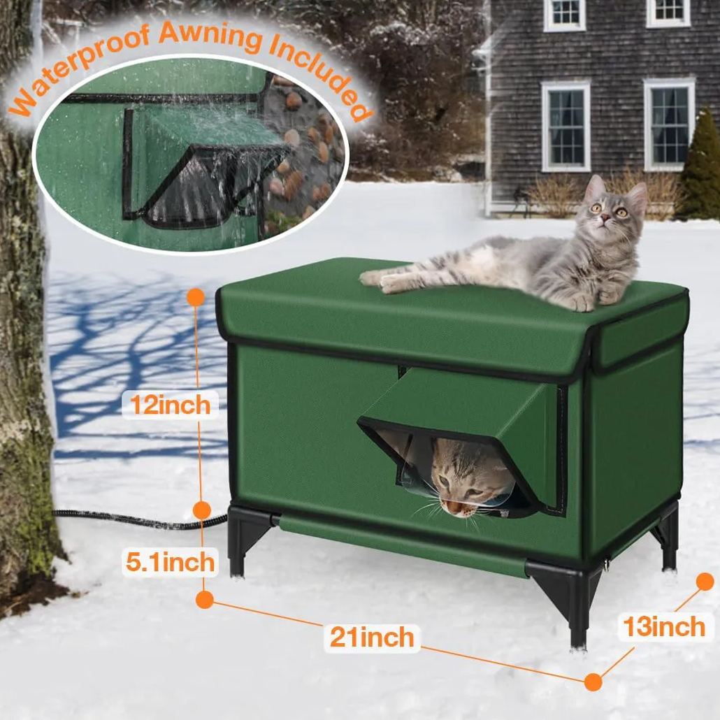 2-Door Lift-Top Elevated Insulated Outdoor Cat House