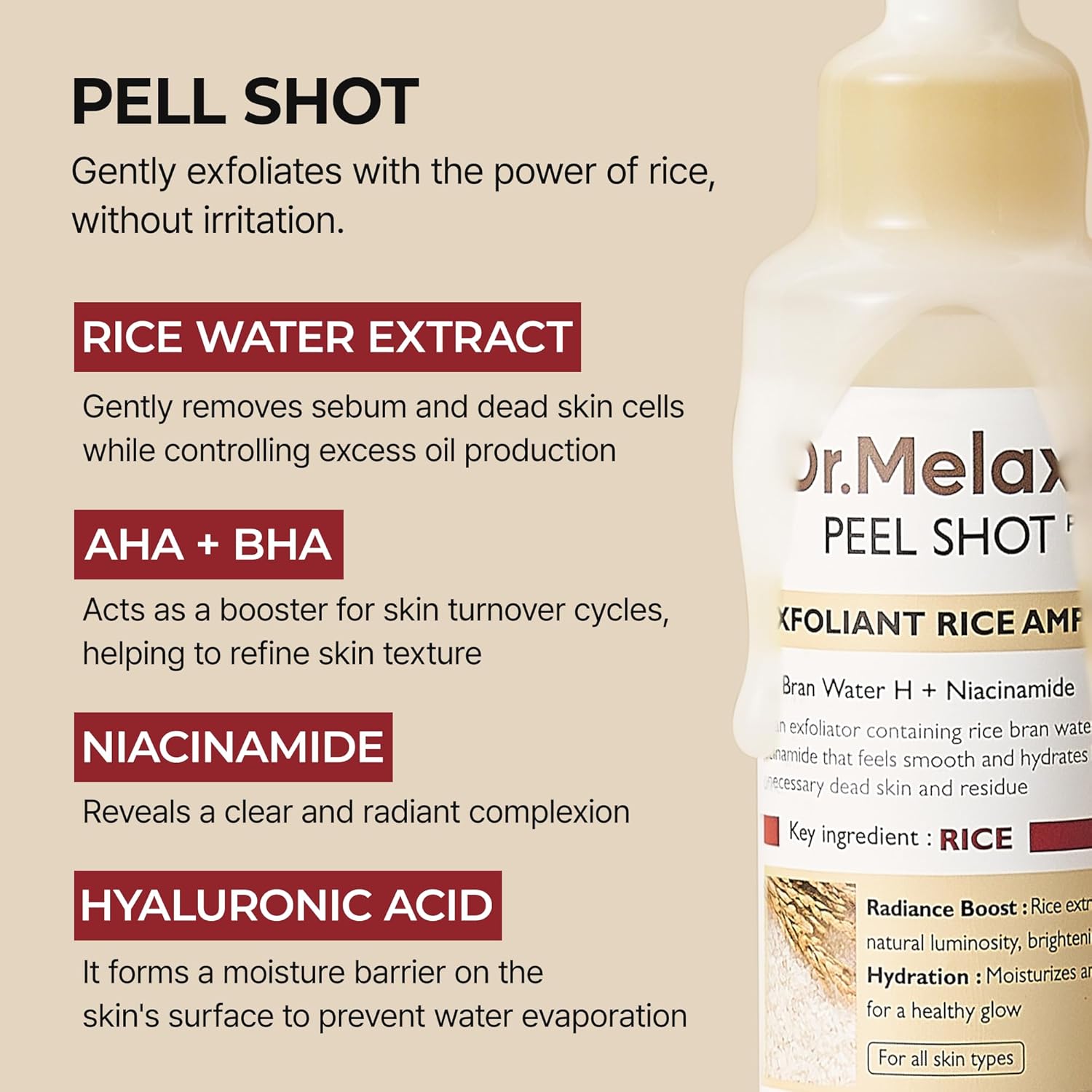 Peel Shot Glow Rice Ampoule Duo - Serums for Brightening, Exfoliating, and Moisturizing - Suitable for All Skin Types