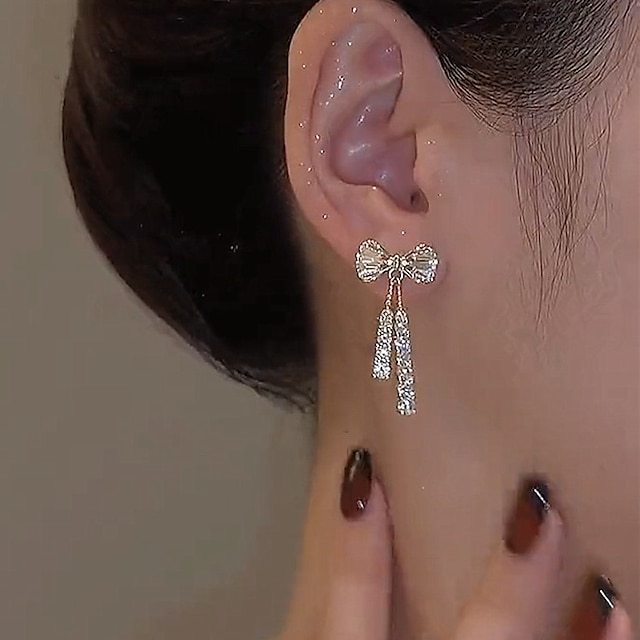 Women's Zircon Drop Earrings Fine Jewelry Classic Bowknot Personalized Stylish Earrings Jewelry Silver For Wedding Party 1 Pair dress to impress 2025