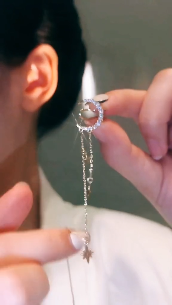 Star tassel earrings with diamonds