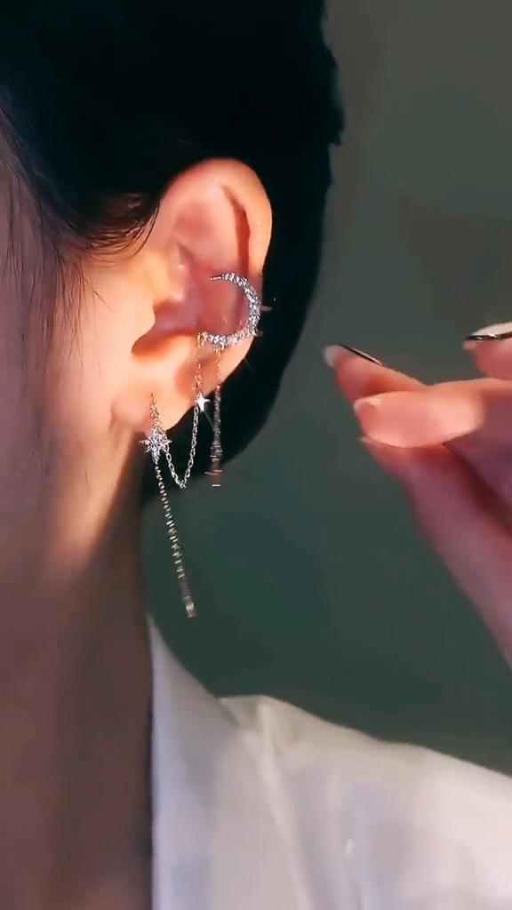 Star tassel earrings with diamonds