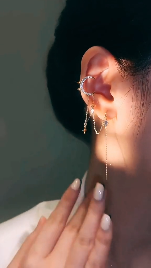 Star tassel earrings with diamonds
