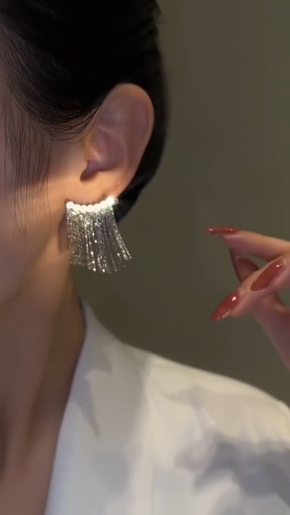 Star tassel earrings with diamonds