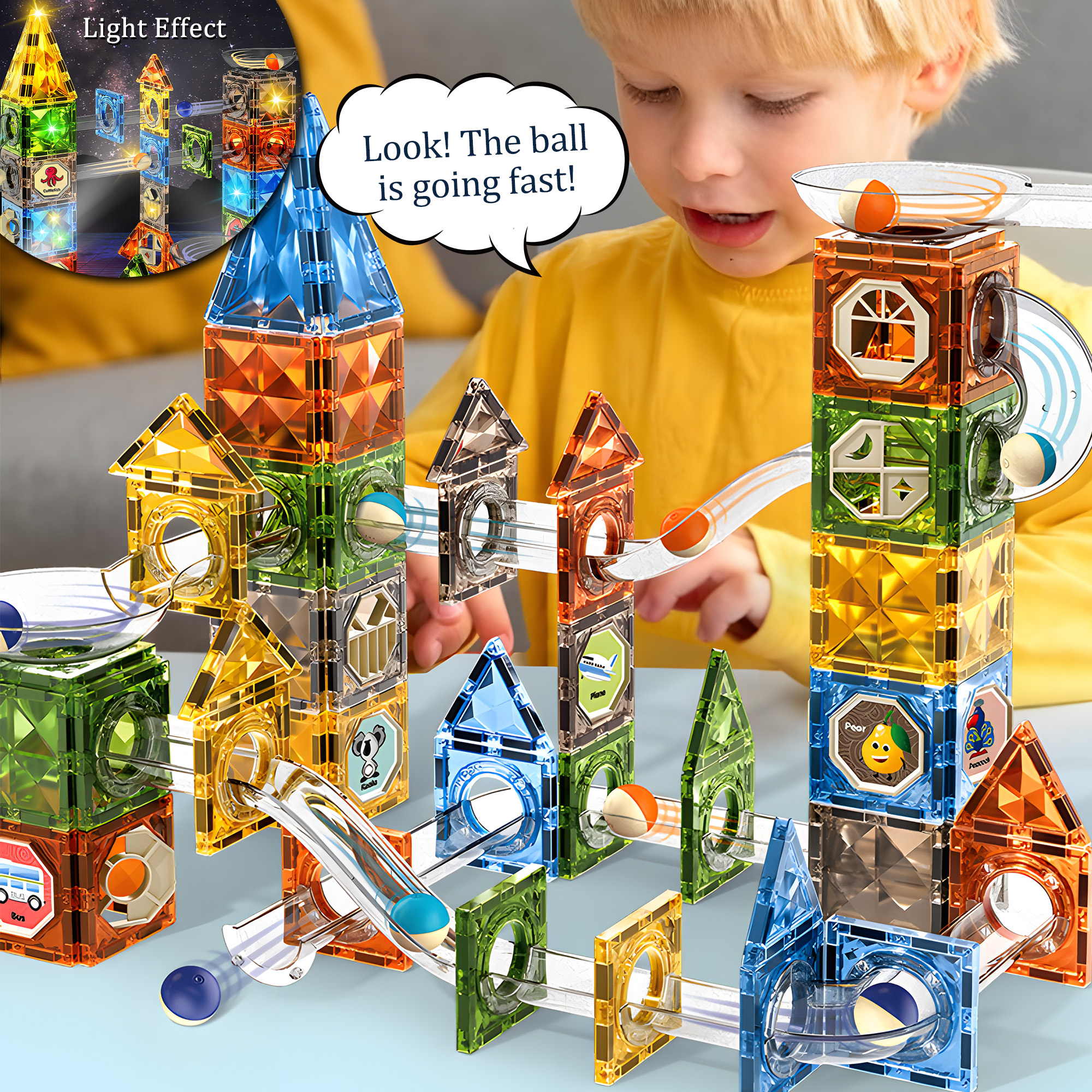 Glowing Magnetic Marble Run Set 142PCS