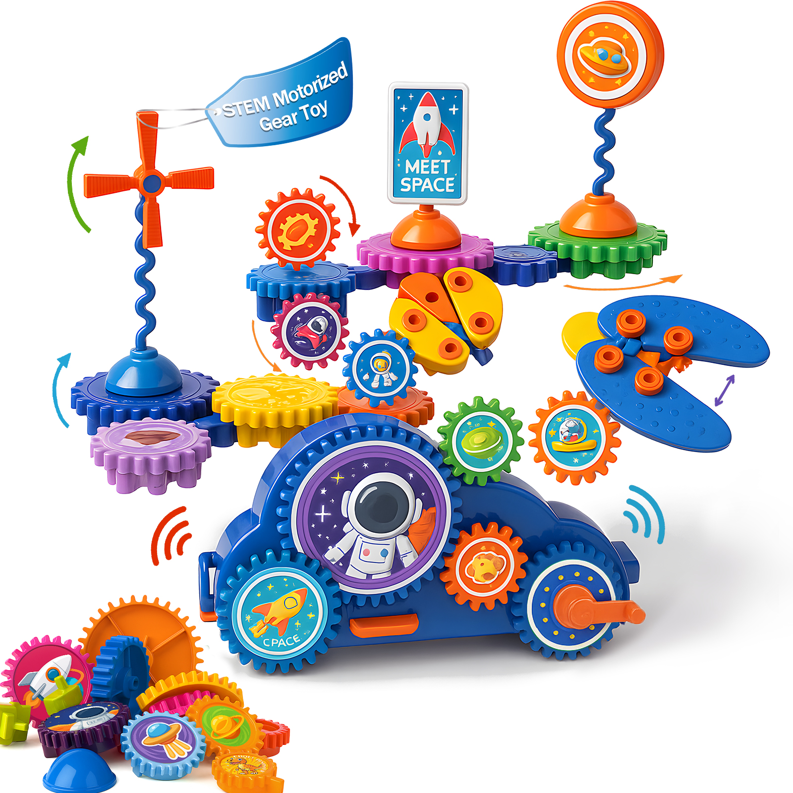 Motorized Spinning Gear Building Toys for Kids