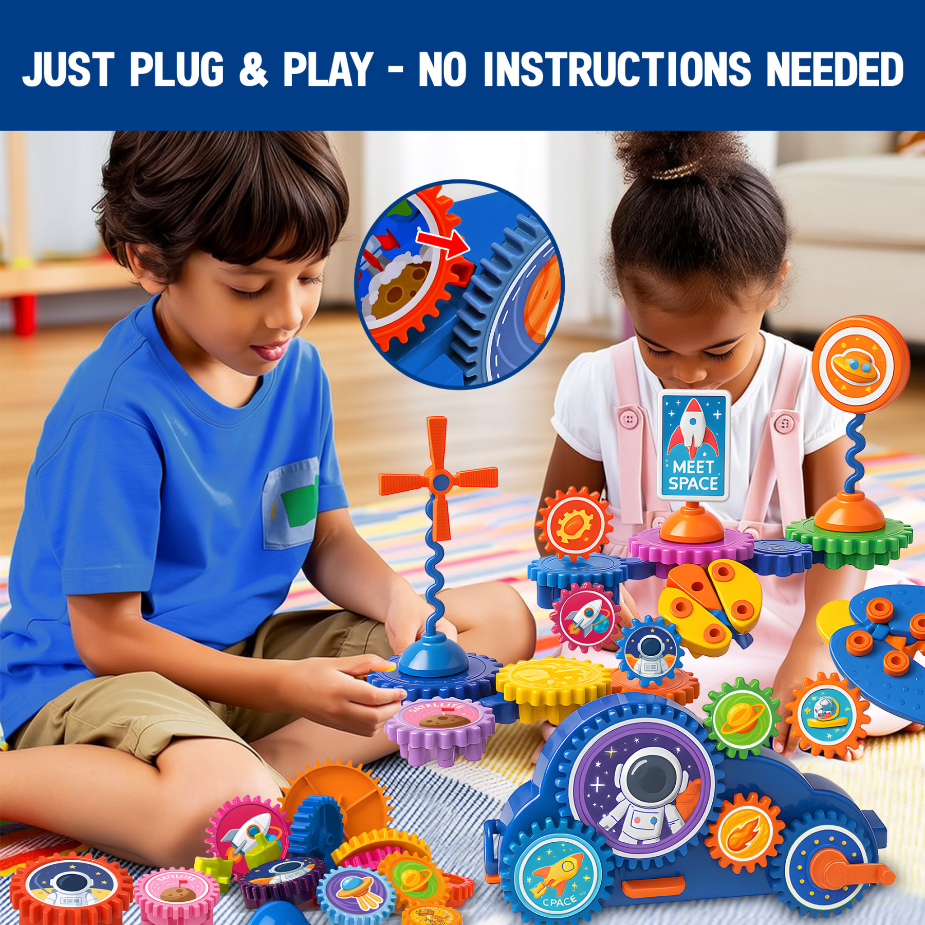 Motorized Spinning Gear Building Toys for Kids