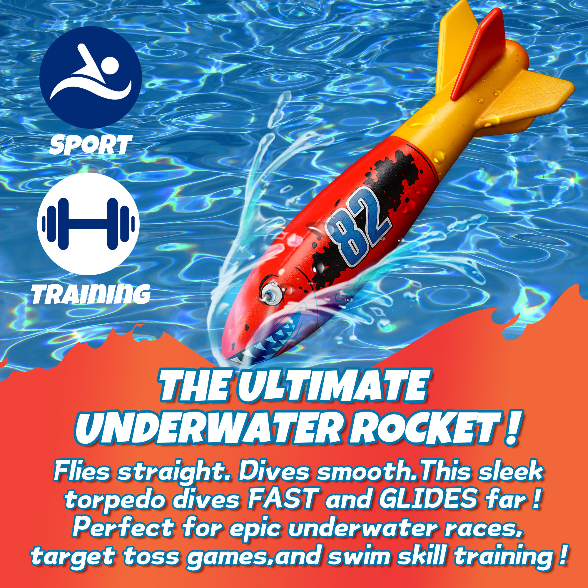 4 Pieces Torpedo Shark Diving Toys
