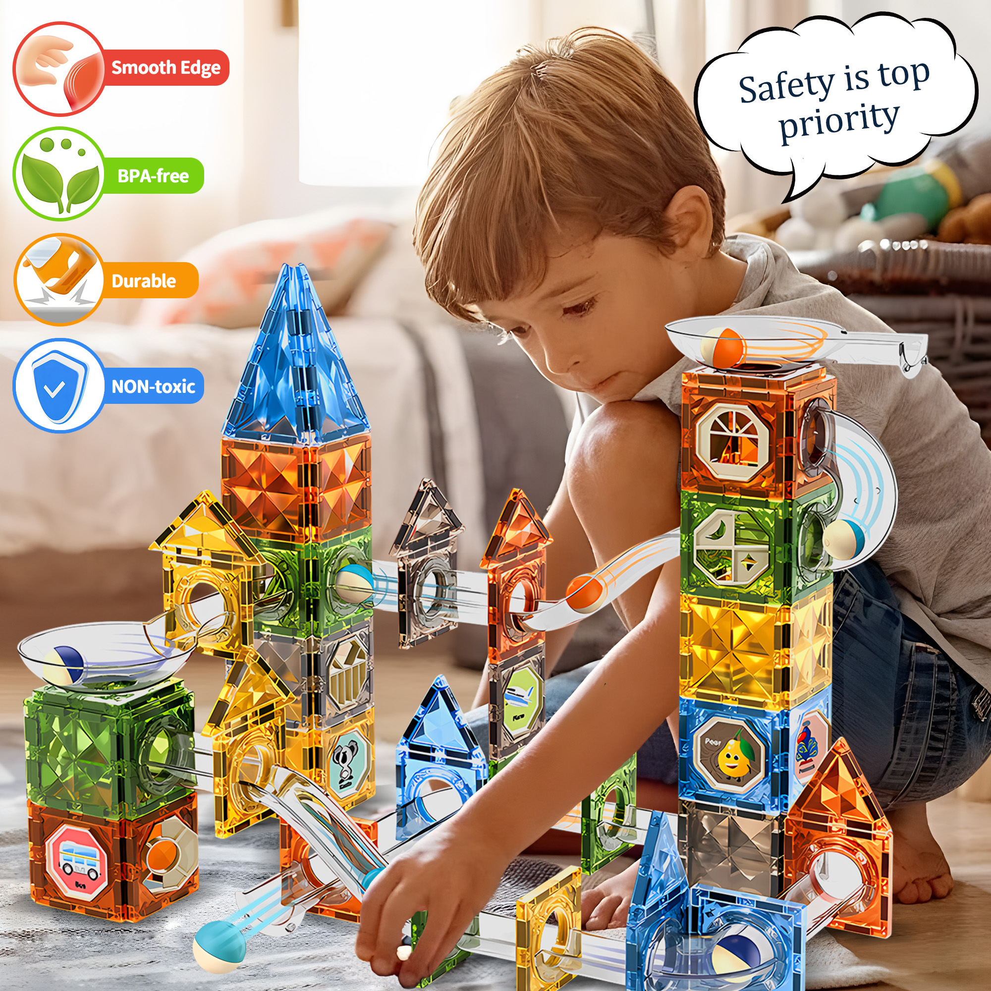 Glowing Magnetic Marble Run Set 142PCS