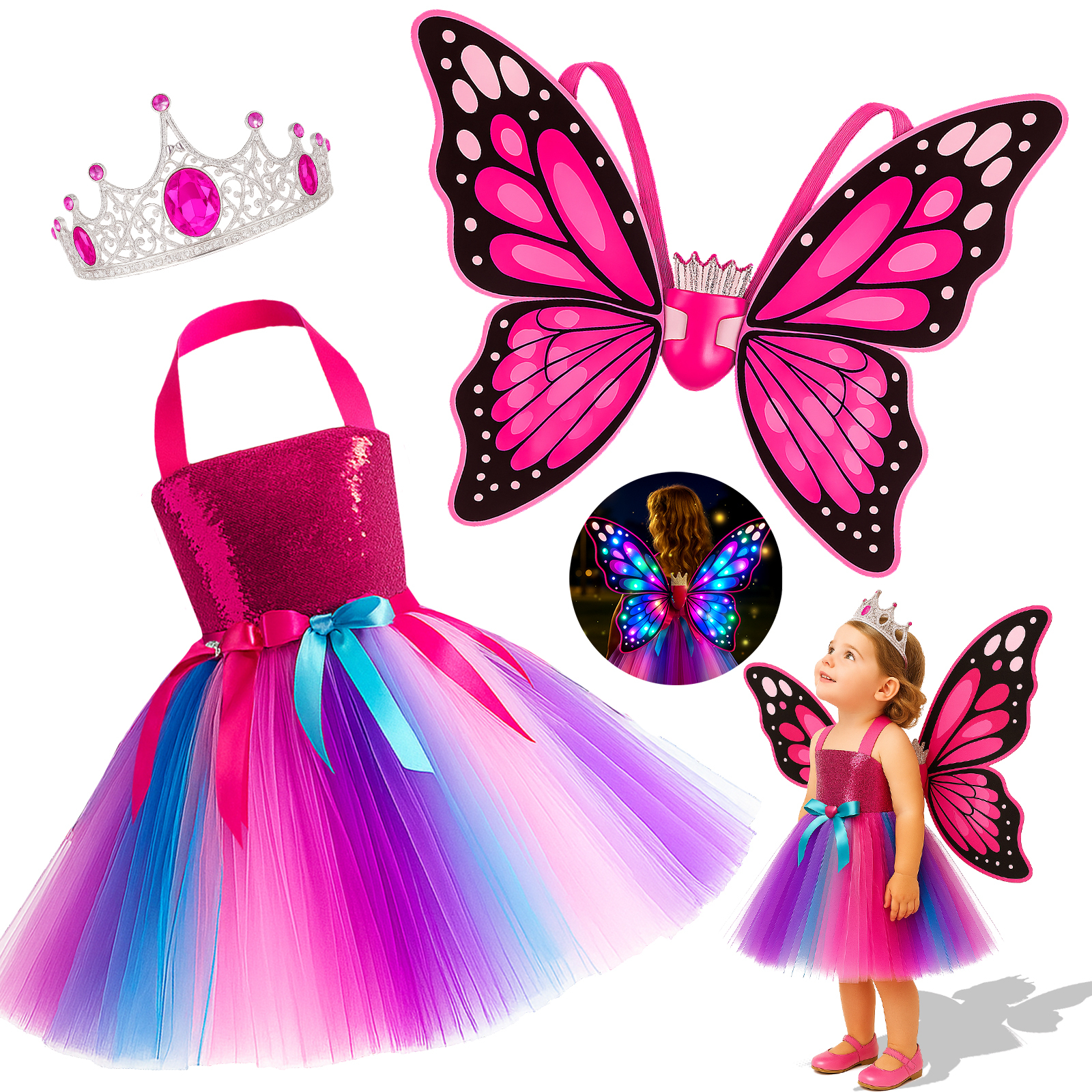 Princess Light Up Dress with LED Butterfly Wings
