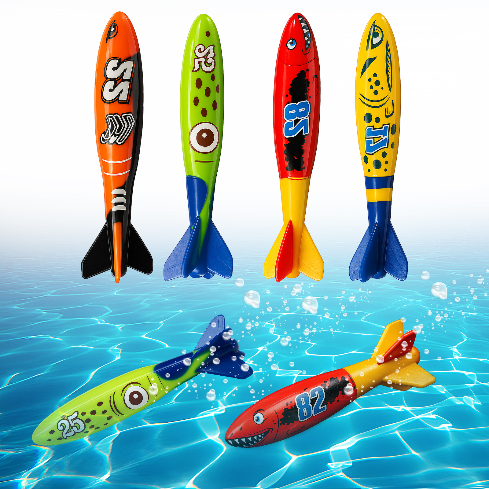 4 Pieces Torpedo Shark Diving Toys