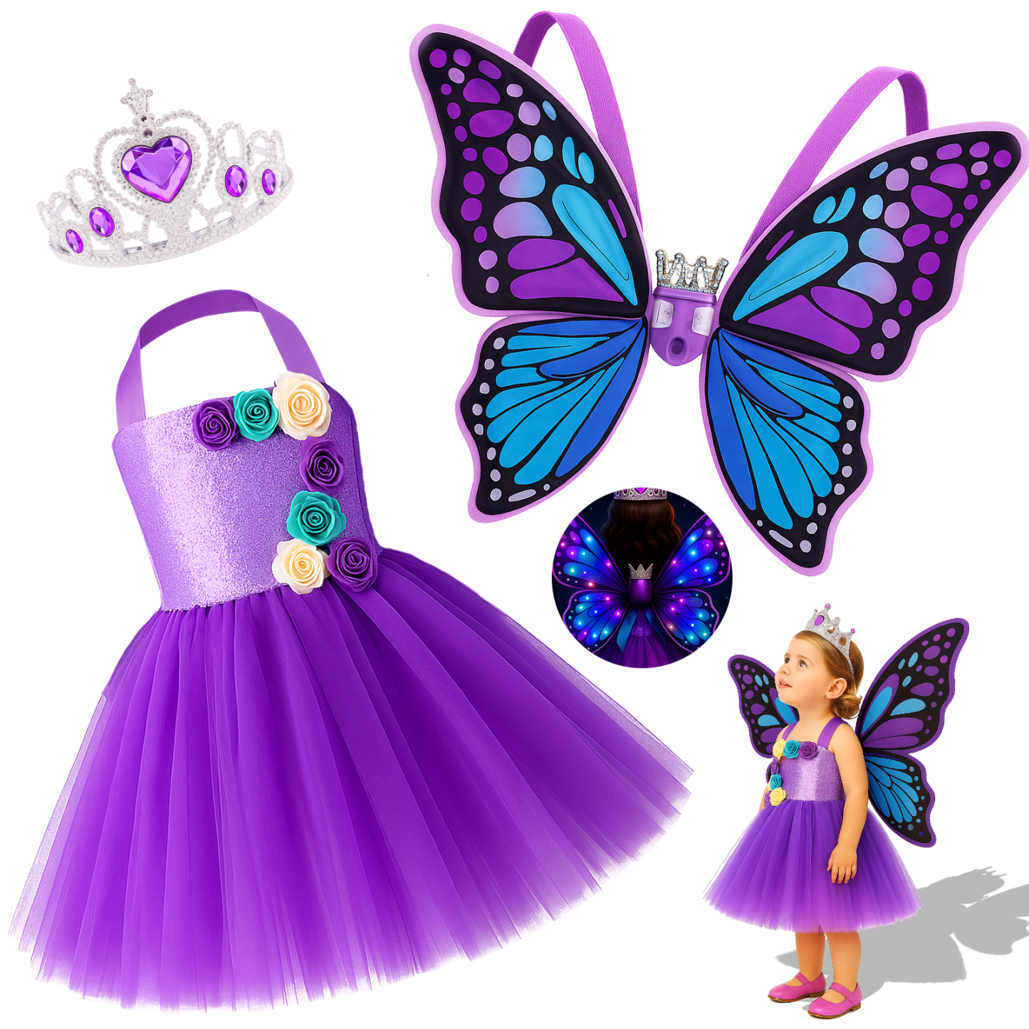 Princess Light Up Dress with LED Butterfly Wings