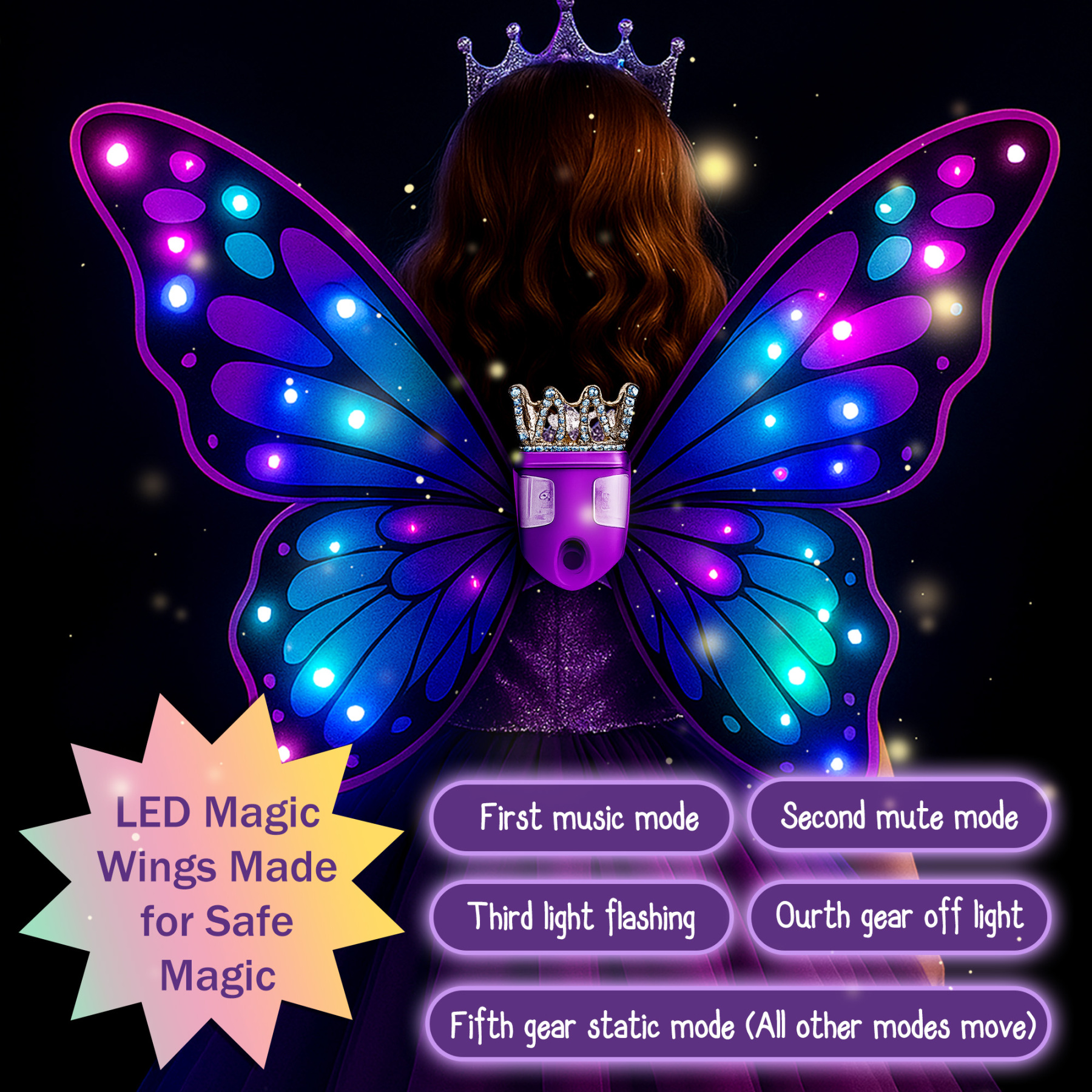 Princess Light Up Dress with LED Butterfly Wings